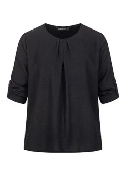 Cloud5ive Damen Turn-Up Blusen Shirt Mit Raffdetail Am Kragen Schwarz