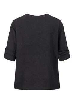 Cloud5ive Damen Turn-Up Blusen Shirt Mit Raffdetail Am Kragen Schwarz -Luftig Und Leicht 21116991 2