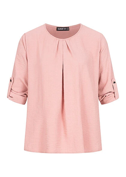 Cloud5ive Damen Turn-Up Blusen Shirt Mit Raffdetail Am Kragen Antique Rosa 3 Cloud5ive Damen Turn-Up Blusen Shirt Mit Raffdetail Am Kragen Antique Rosa
