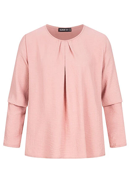 Cloud5ive Damen Turn-Up Blusen Shirt Mit Raffdetail Am Kragen Antique Rosa 4 Cloud5ive Damen Turn-Up Blusen Shirt Mit Raffdetail Am Kragen Antique Rosa – Bild 2