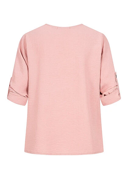 Cloud5ive Damen Turn-Up Blusen Shirt Mit Raffdetail Am Kragen Antique Rosa 5 Cloud5ive Damen Turn-Up Blusen Shirt Mit Raffdetail Am Kragen Antique Rosa – Bild 3