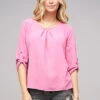 Cloud5ive Damen Turn-Up Blusen Shirt Mit Raffdetail Am Kragen Pink 1 Cloud5ive Damen Turn-Up Blusen Shirt Mit Raffdetail Am Kragen Pink -Luftig Und Leicht 21116994