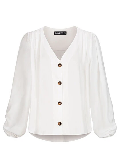 Cloud5ive Damen V-Neck Chiffon Bluse Mit Knopfleiste Vokuhila Weiss 3 Cloud5ive Damen V-Neck Chiffon Bluse Mit Knopfleiste Vokuhila Weiss