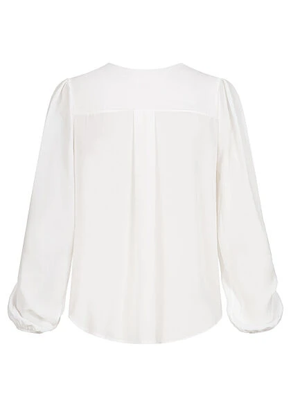 Cloud5ive Damen V-Neck Chiffon Bluse Mit Knopfleiste Vokuhila Weiss 4 Cloud5ive Damen V-Neck Chiffon Bluse Mit Knopfleiste Vokuhila Weiss – Bild 2