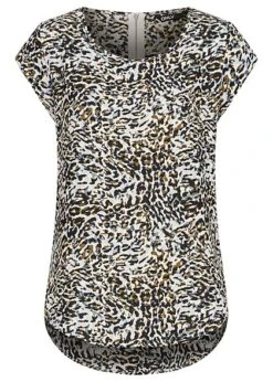 ONLY Damen NOOS Blusen Top Vokuhila Leo Print Zipper Hinten Cloud Weiss Blau Braun