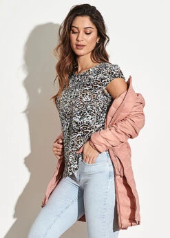 ONLY Damen NOOS Blusen Top Vokuhila Leo Print Zipper Hinten Cloud Weiss Blau Braun -Luftig Und Leicht 21120702 3