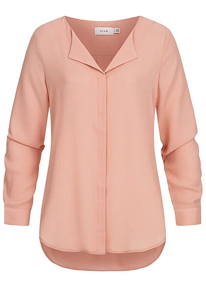 VILA Damen NOOS Leichte V-Neck Langarm Bluse Vokuhila Misty Rosa 2 VILA Damen NOOS Leichte V-Neck Langarm Bluse Vokuhila Misty Rosa