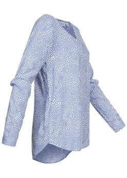 VILA Damen NOOS V-Neck Viskose Bluse Punkte Muster Vokuhila English Manor Blau -Luftig Und Leicht 21120783 1