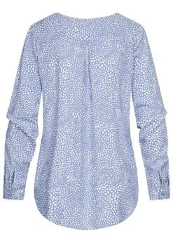 VILA Damen NOOS V-Neck Viskose Bluse Punkte Muster Vokuhila English Manor Blau -Luftig Und Leicht 21120783 2