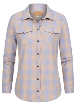 ONLY Damen Langarm Blusen Hemd Knopfleiste Karo Muster 2 Brusttaschen Cashmere Blau