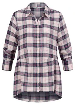 ONLY Damen Hemd Blusenshirt Mit Knopfleiste Vokuhila Karo Muster Creme Beige Blau