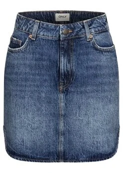 ONLY Damen High-Waist Denim Rock 5-Pockets Runder Schnitt Medium Blau Denim
