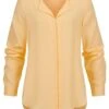 VILA Damen NOOS Leichte V-Neck Langarm Bluse Vokuhila Golden Haze Gelb -Luftig Und Leicht 22010383