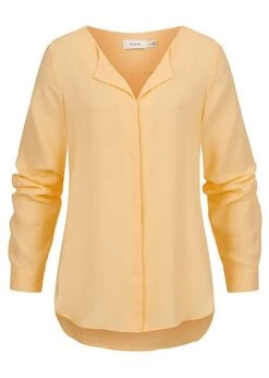 VILA Damen NOOS Leichte V-Neck Langarm Bluse Vokuhila Golden Haze Gelb