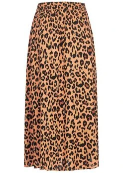 VILA Damen NOOS Viskose Rock Mit Gummibund Leo Print Braun -Luftig Und Leicht 22020099 2