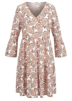 JACQUELINE DE YONG JDY By ONLY Damen 7/8 Arm Viskose V-Neck Kleid Paisley Print Cloud Dancer Weiss Mc