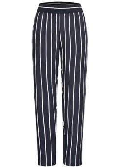 JACQUELINE DE YONG JDY By ONLY Damen Midwaist Viskose Sommerhose Streifen Gumminund Sky Captain Blau