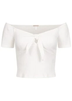 Aiki Damen Kurzes T-Shirt Top Knotendetail Strukturstoff Weiss