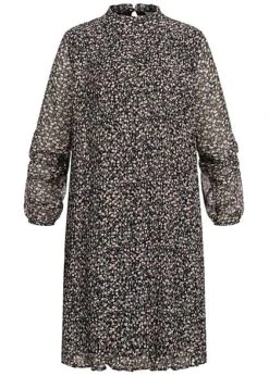 VILA Damen Langarm Midi Kleid Hoch Geschlossen Blumen Print Schwarz