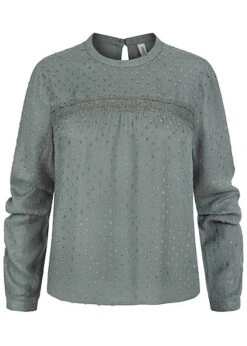 ONLY Damen Langarm Struktur Bluse Häkeldetail Vorne Balsam Grün