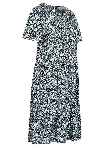 VILA Damen NOOS Viskose Midi Volantkleid AOP Blüten Print Schwarz Blau Gelb 4 VILA Damen NOOS Viskose Midi Volantkleid AOP Blüten Print Schwarz Blau Gelb – Bild 2