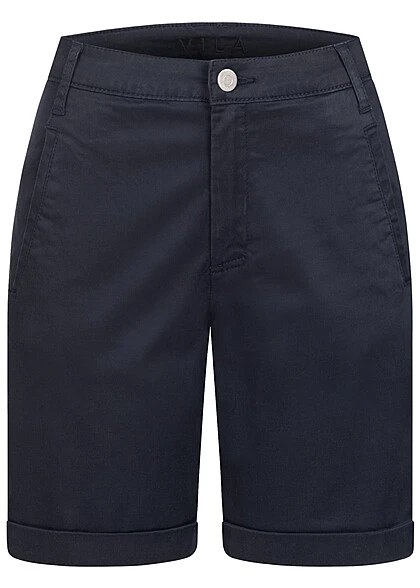 VILA Damen NOOS Kurze Hose 2 Pockets Umgeschlagener Saum Dunkel Blau 3 VILA Damen NOOS Kurze Hose 2 Pockets Umgeschlagener Saum Dunkel Blau