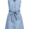Vero Moda Damen NOOS V-Neck Kleid Ärmellos Mit Bindedetail Knopfleiste Hell Blau Denim -Luftig Und Leicht 22030168