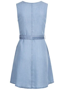 Vero Moda Damen NOOS V-Neck Kleid Ärmellos Mit Bindedetail Knopfleiste Hell Blau Denim -Luftig Und Leicht 22030168 2