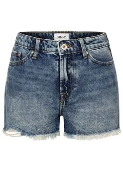 ONLY Damen Jeans Shorts Kurze Hose Im Destroyed Look 5 Pockets Medium Blau Denim