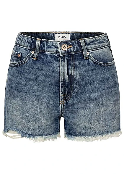ONLY Damen Jeans Shorts Kurze Hose Im Destroyed Look 5 Pockets Medium Blau Denim 3 ONLY Damen Jeans Shorts Kurze Hose Im Destroyed Look 5 Pockets Medium Blau Denim