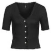 ONLY Damen Bluse Top Mit Knopfleiste Und Frilldetails Schwarz -Luftig Und Leicht 22030238