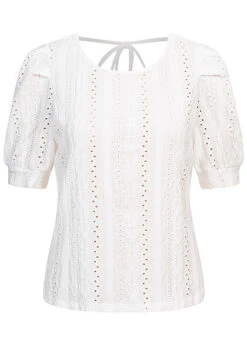 ONLY Damen Bluse Top Mit Kurzen Pufferärmeln Und Rückenausschnitt Weiss