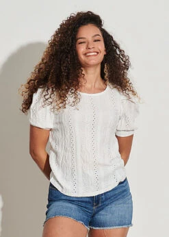 ONLY Damen Bluse Top Mit Kurzen Pufferärmeln Und Rückenausschnitt Weiss -Luftig Und Leicht 22030241 2