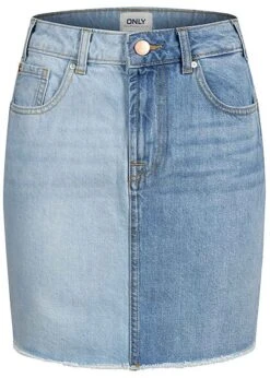 ONLY Damen 2-Tone Mid-Waist Jeans Rock Mit Fransen Am Saum 5-Pockets Medium Blau