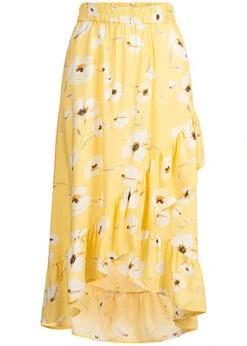 Pieces Damen High Waist Rock In Wickeloptik Mit Volant Popcorn Flower Print Gelb