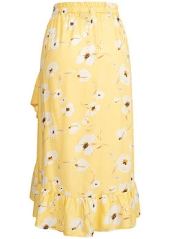 Pieces Damen High Waist Rock In Wickeloptik Mit Volant Popcorn Flower Print Gelb -Luftig Und Leicht 22030380 2