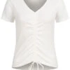 AIKI Damen Ribbed V-Neck T-Shirt Mit Raffdetail Vorne Off Weiss -Luftig Und Leicht 22030433