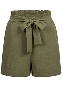 Vila Damen NOOS High-Waist Shorts Mit Bindeband & Rüschen 2-Pockets Leaf Oliv