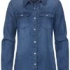 VILA Damen NOOS Basic Denim Shirt Vokuhila 2 Brusttaschen Dunkel Blau Denim