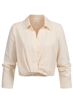 ONLY Damen 7/8 Arm V-Neck Bluse Mit Knoten Drehdetail Vorne Whitecap Gray Beige