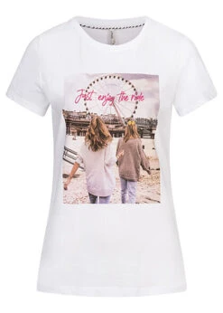 ONLY Damen T-Shirt Mit Riesenrad Statement Print Stickerei Weiss Pink