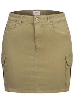 ONLY Damen NOOS Mini Cargo Jeans Rock 7-Pockets Mermaid Oliv Grün