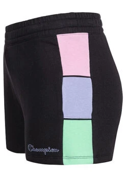 Champion Damen Sweat Shorts Kurze Hose Mit Logo Print Colorblock Schwarz Multicolor