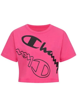 Champion Damen Performance Crop Top T-Shirt Mit Logo Print Pink Schwarz