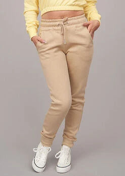 Cloud5ive Damen Jogginghose Mit Breitem Bund Hell Beige