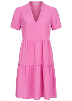 ONLY Damen Viskose Volant Kleid Mit V-Neck Und Kurzarm Super Pink