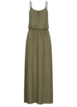 ONLY Damen Longform Viskose Kleid Mit Rundhals Dunkel Grün