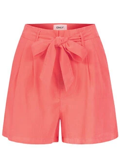 ONLY Damen High Waist Shorts Kurze Hose Mit Bindegürtel Coral Rosa