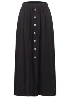 ONLY Damen Viskose Longform Rock Mit Knopfleiste Schwarz