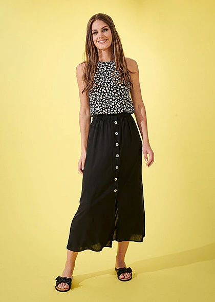 ONLY Damen Viskose Longform Rock Mit Knopfleiste Schwarz 6 ONLY Damen Viskose Longform Rock Mit Knopfleiste Schwarz – Bild 4